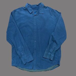 PrAna Outdoors Basic Fit Cotton Navy Gold Button Down Shirt Men's Size Large
